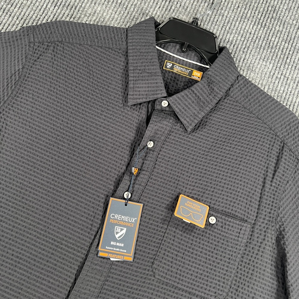 Cremieux Performance Shirt Mens 2XB Big Black Short Sleeve Seersucker Casual New